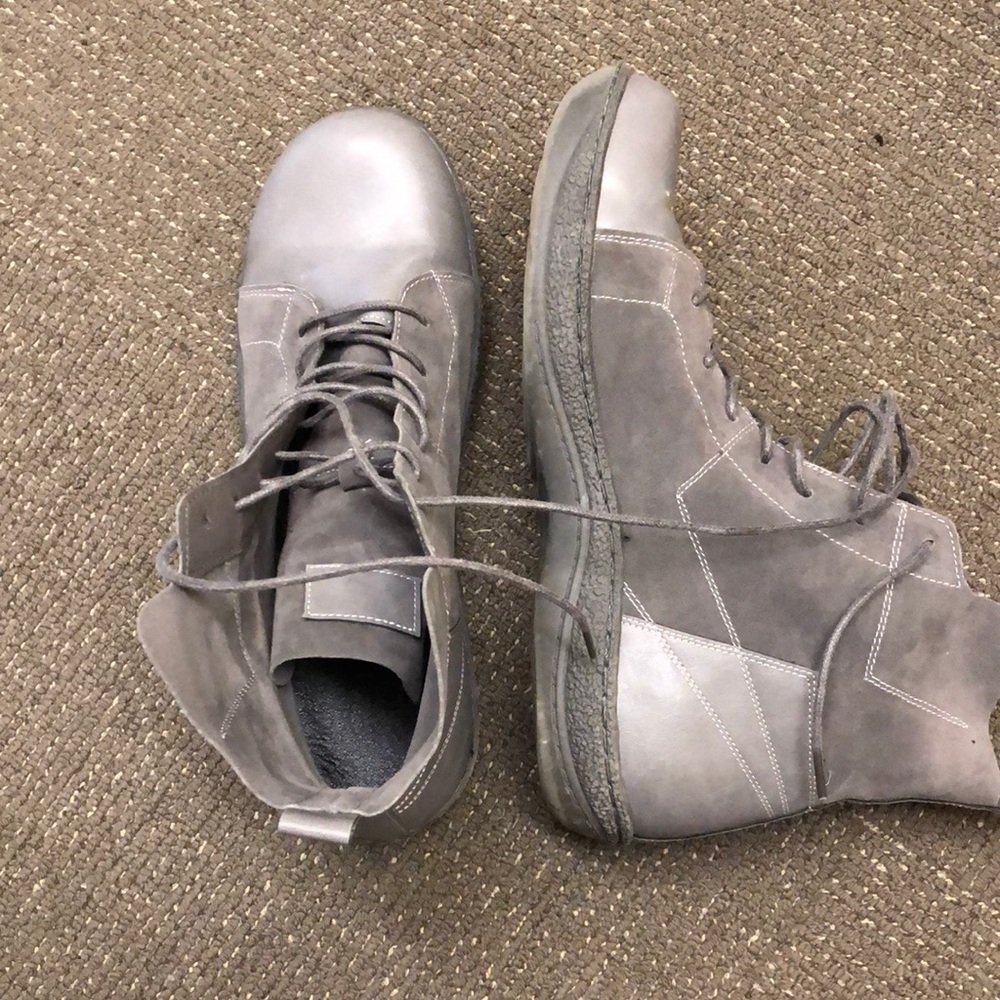 Grey vegan leather ankle boots